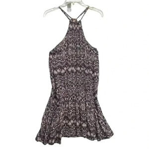 Free People Size XS Simone Batik Print Drop Waist Halter Mini Short Dress